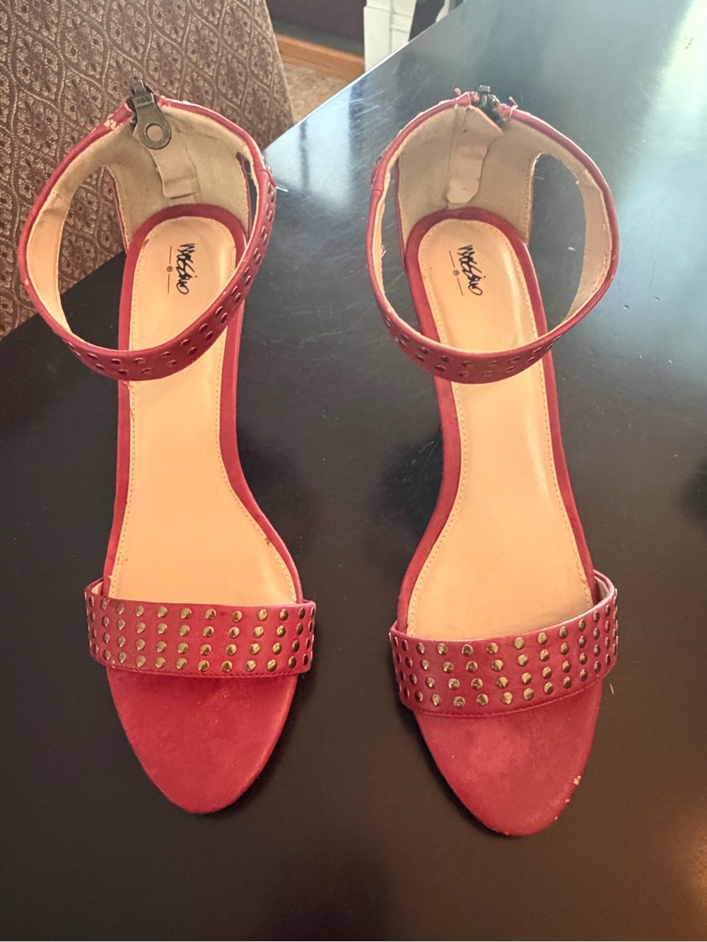 Massimo Red Studded Ankle-Strap Heels